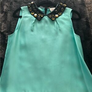 Kate Spade Teal Top with Black and Gold Embellished Collar